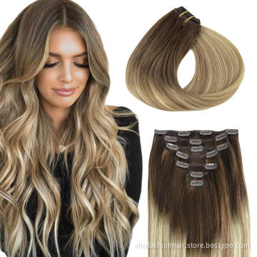 Hot sells 100% Real Human Hair 12 to 30 inches 7pcs 120g Straight Clip in Remy Human Hair Extensions Clip in Hair Extensions
